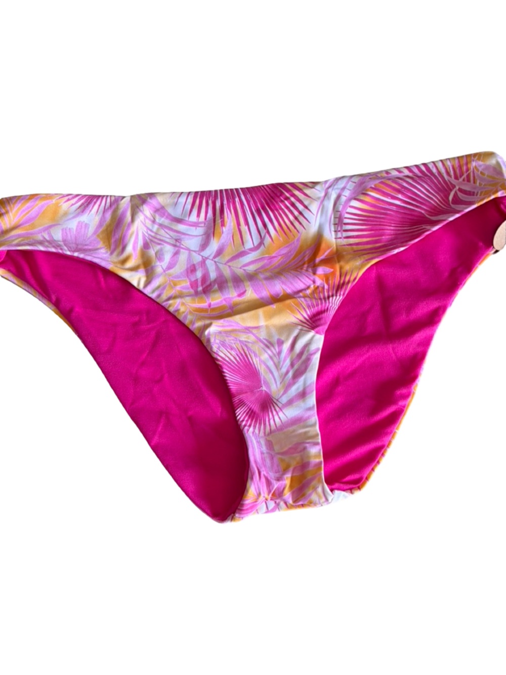 Hurley One-Shoulder Moderate Hipster  Bottom - Hot Pink & Multi-Color Palm NWT